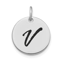 Load image into Gallery viewer, 14kw Polished Black Enamel Letter V Initial Disk Charm
