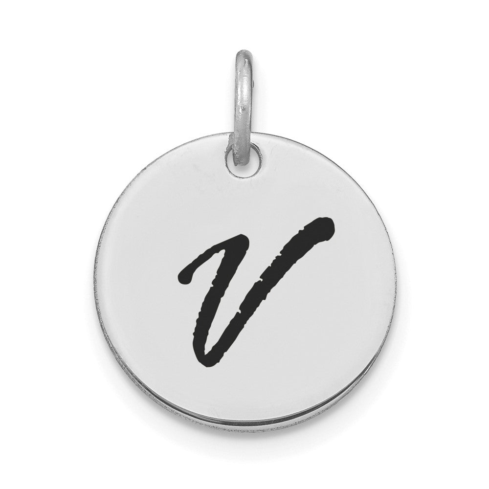 14kw Polished Black Enamel Letter V Initial Disk Charm