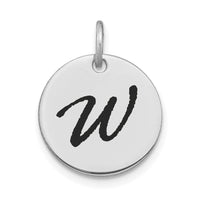 Load image into Gallery viewer, 14kw Polished Black Enamel Letter W Initial Disk Charm
