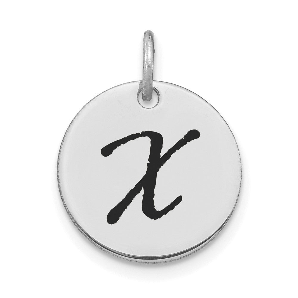 14kw Polished Black Enamel Letter X Initial Disk Charm