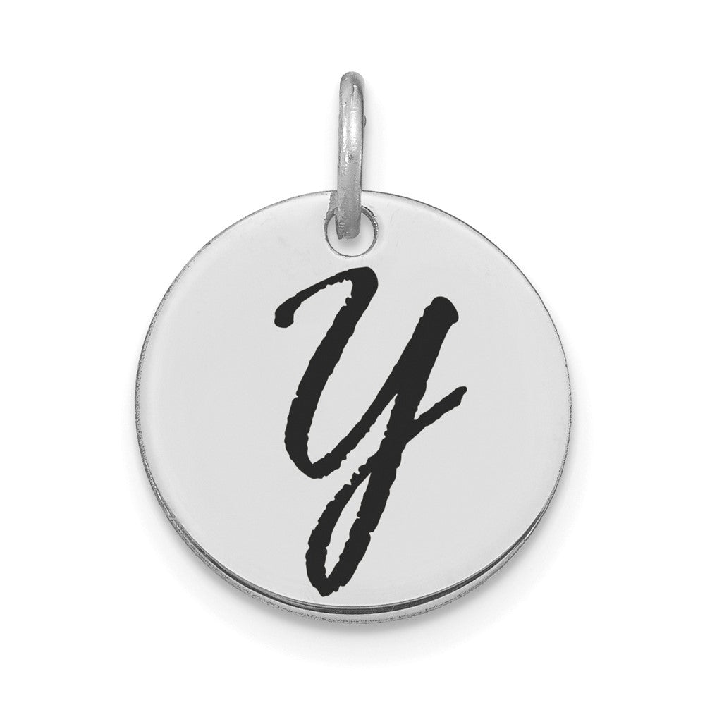 14kw Polished Black Enamel Letter Y Initial Disk Charm