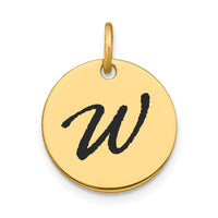 Load image into Gallery viewer, 14k Polished Black Enamel Letter W Initial Disk Charm
