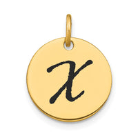 Load image into Gallery viewer, 14k Polished Black Enamel Letter X Initial Disk Charm
