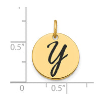 Load image into Gallery viewer, 14k Polished Black Enamel Letter Y Initial Disk Charm
