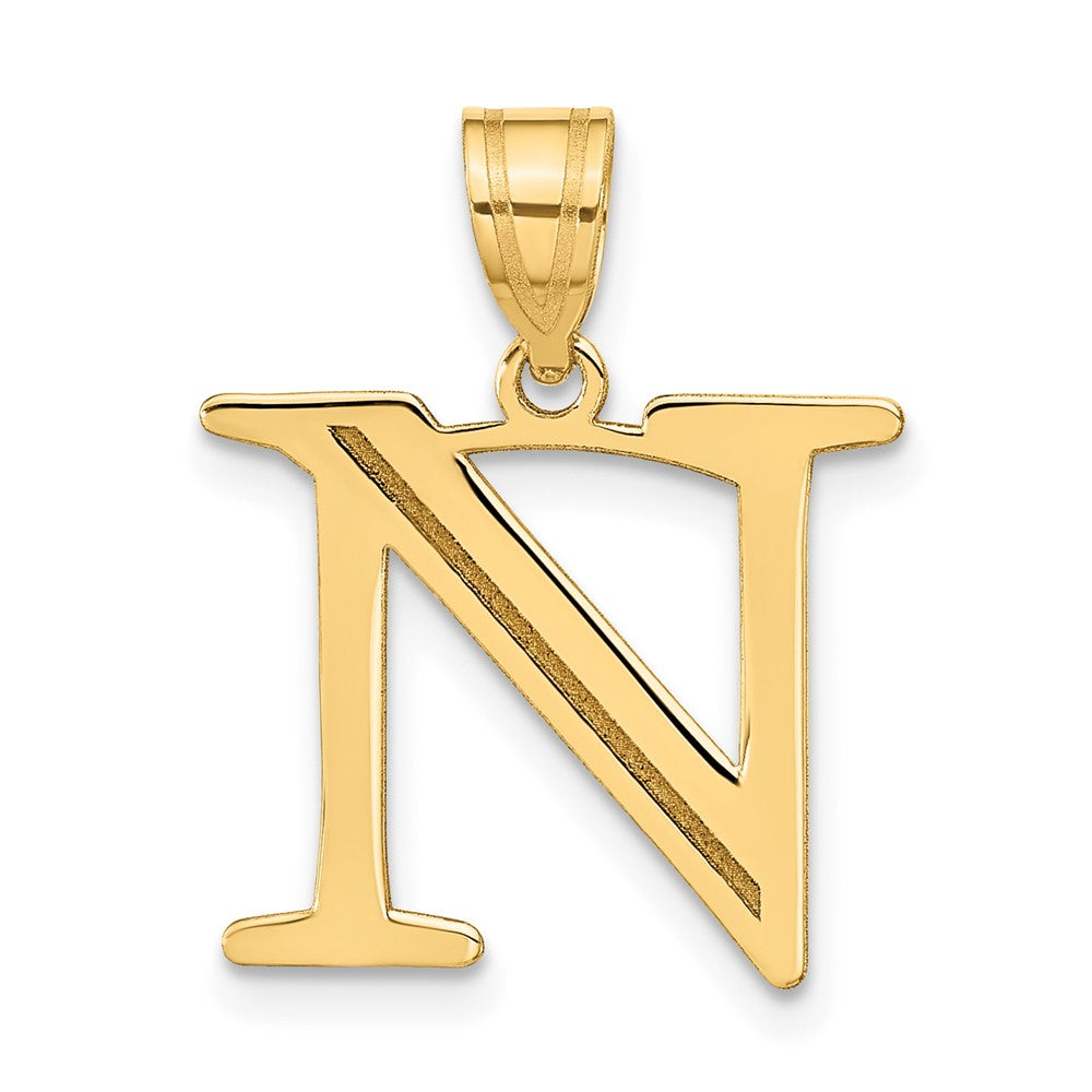 14k Polished Etched Letter N Initial Pendant