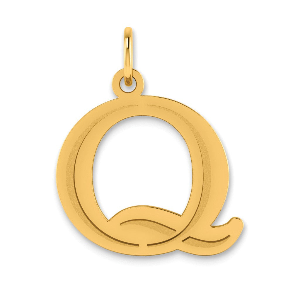 14k Polished Etched Letter Q Initial Pendant