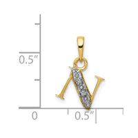 Load image into Gallery viewer, 14KY with Rhodium Diamond Letter N Initial Pendant
