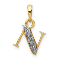 Load image into Gallery viewer, 14KY with Rhodium Diamond Letter N Initial Pendant
