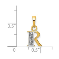 Load image into Gallery viewer, 14KY with Rhodium Diamond Letter R Initial Pendant
