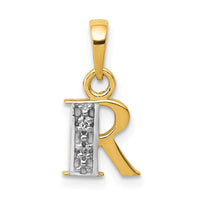 Load image into Gallery viewer, 14KY with Rhodium Diamond Letter R Initial Pendant
