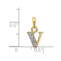 Load image into Gallery viewer, 14KY with Rhodium Diamond Letter V Initial Pendant
