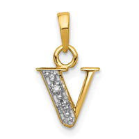 Load image into Gallery viewer, 14KY with Rhodium Diamond Letter V Initial Pendant
