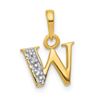 Load image into Gallery viewer, 14KY with Rhodium Diamond Letter W Initial Pendant
