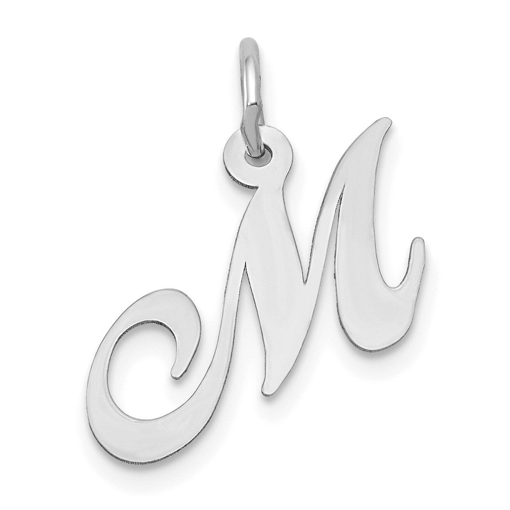 14k White Gold Small Fancy Script Letter M Initial Charm