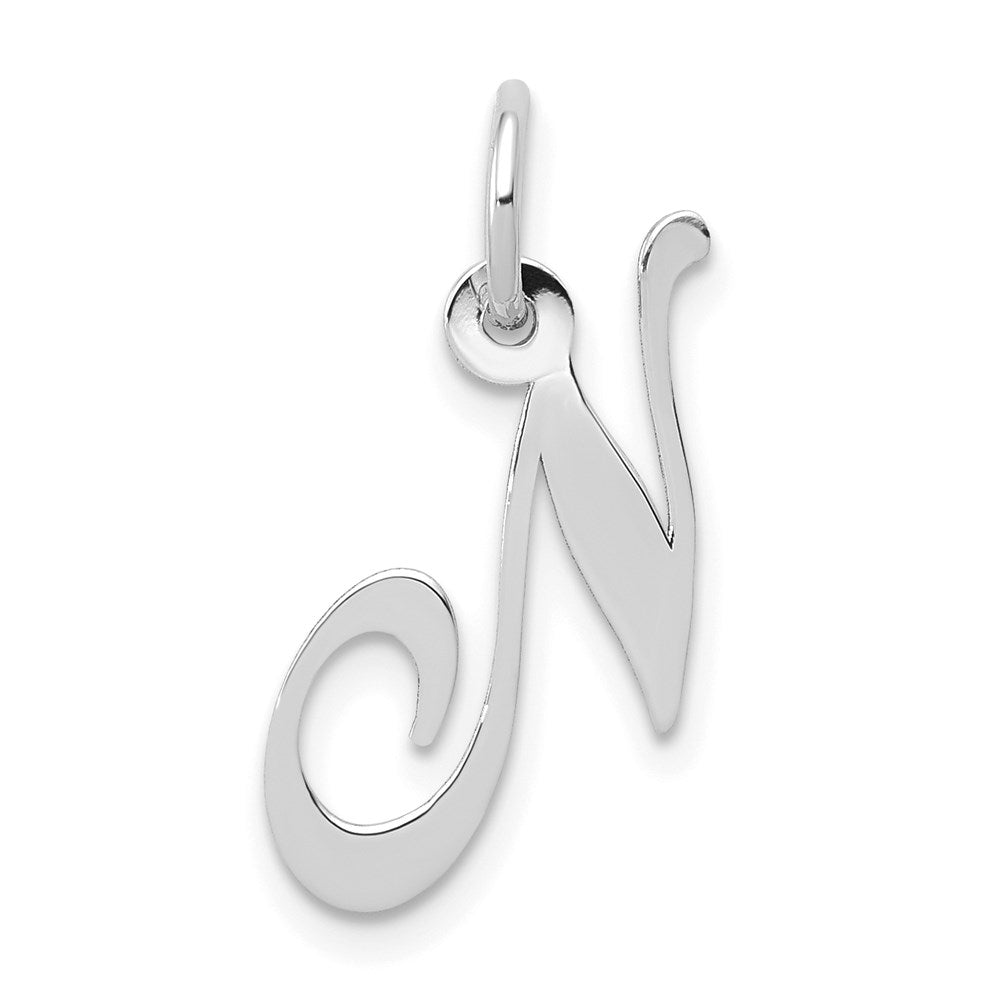 14k White Gold Small Fancy Script Letter N Initial Charm