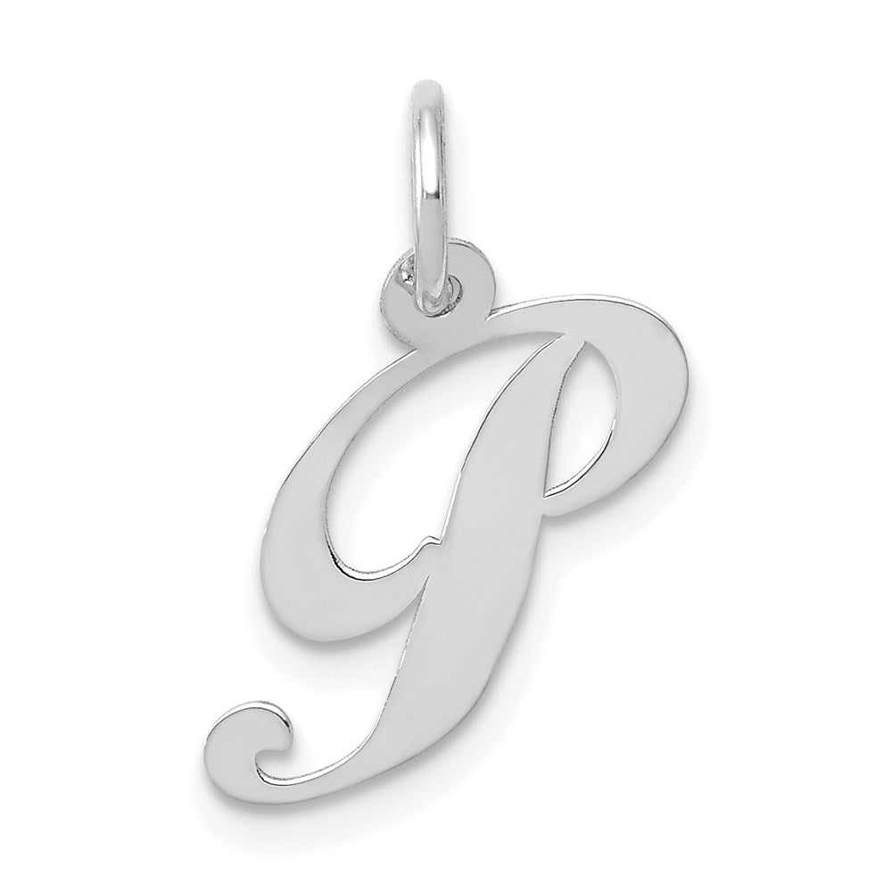 14k White Gold Small Fancy Script Letter P Initial Charm