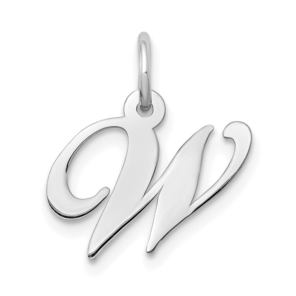 14k White Gold Small Fancy Script Letter W Initial Charm