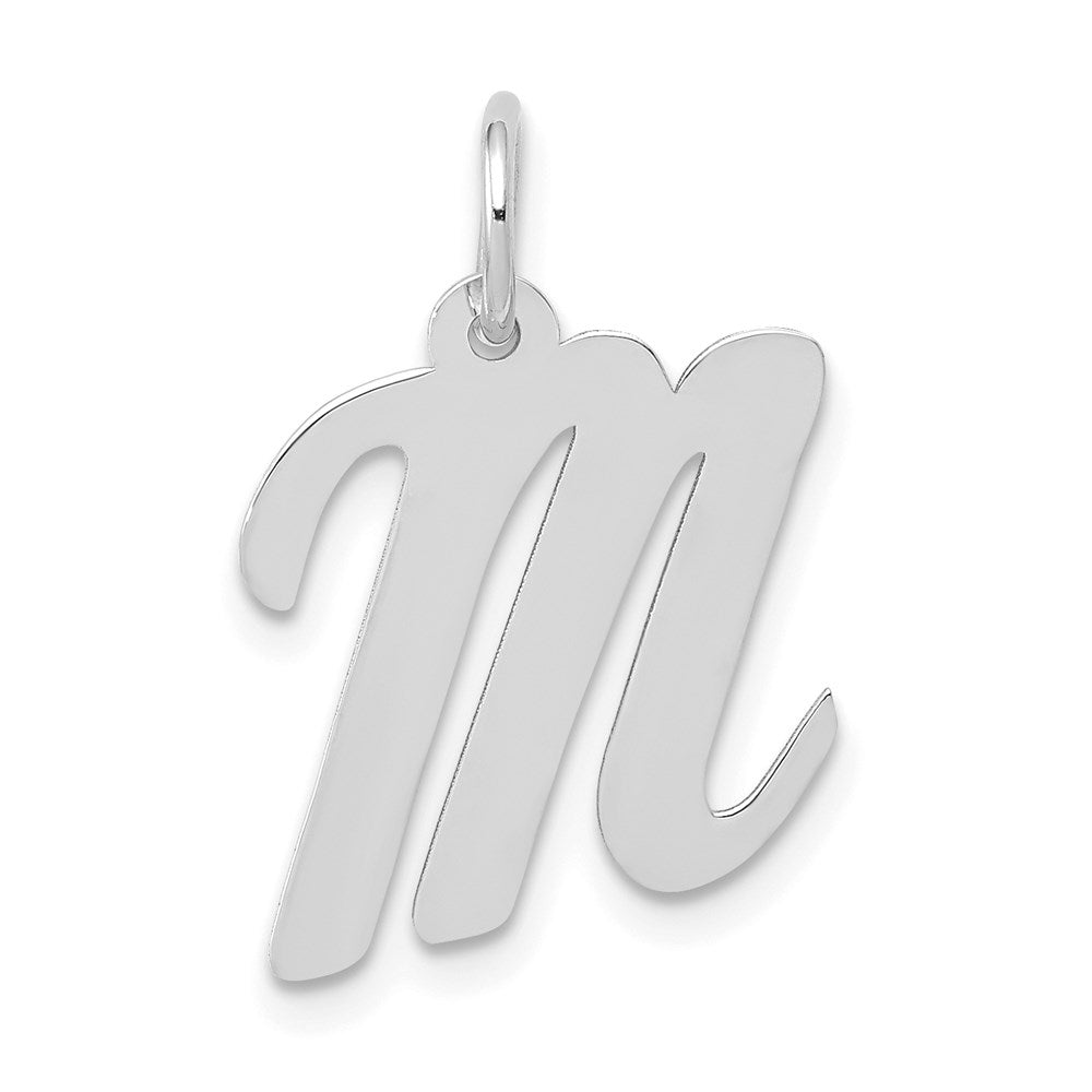 14k White Gold Medium Script Letter M Initial Charm