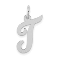 Load image into Gallery viewer, 14k White Gold Medium Script Letter T Initial Charm
