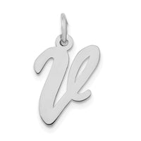 Load image into Gallery viewer, 14k White Gold Medium Script Letter V Initial Charm
