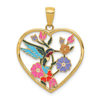 Load image into Gallery viewer, 14k Enameled Hummingbird w/Flowers Heart Pendant
