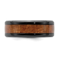 Load image into Gallery viewer, Chisel Black Zirconium Polished with Sapele Wood Inlay 8mm Band
