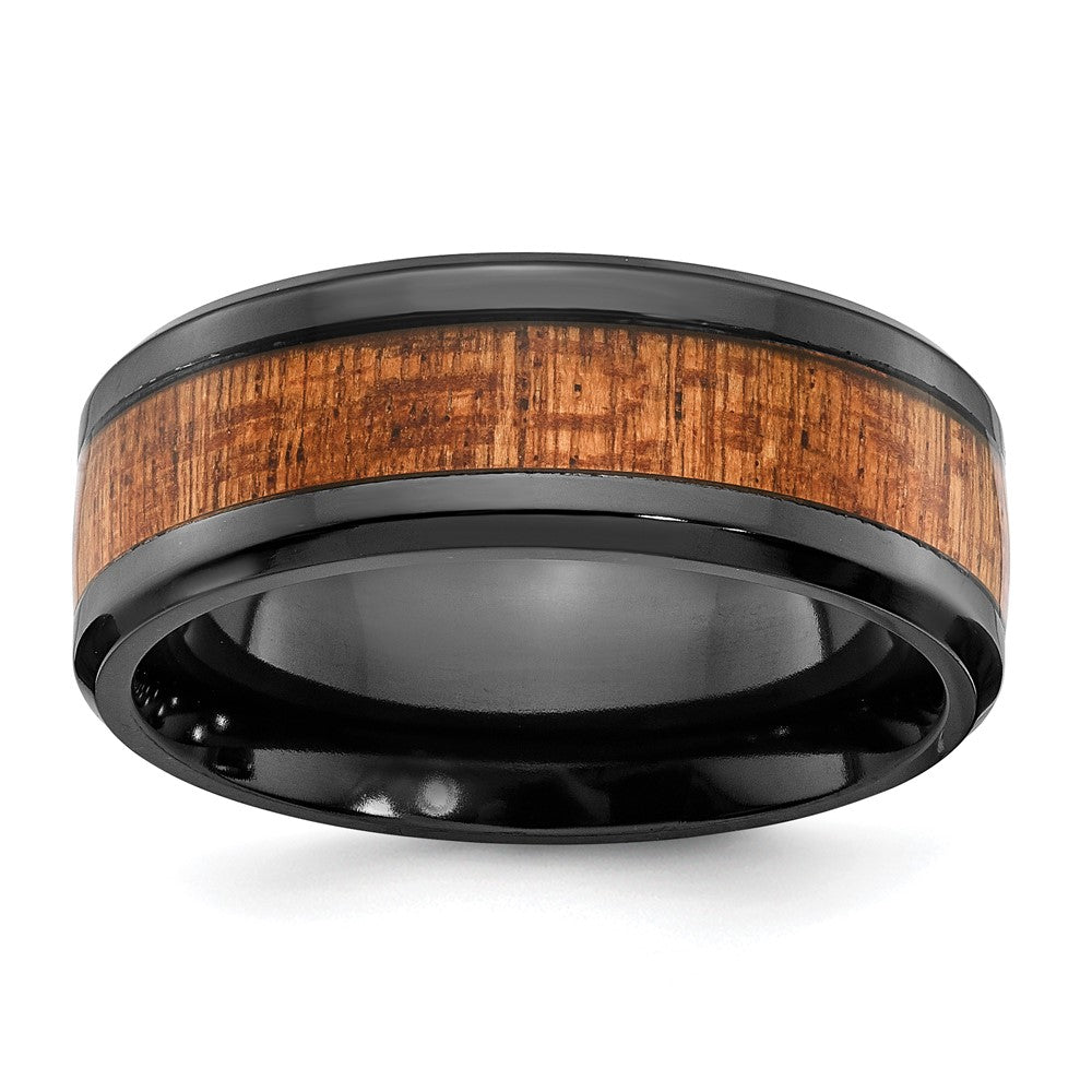 Chisel Black Zirconium Polished with Sapele Wood Inlay 8mm Band