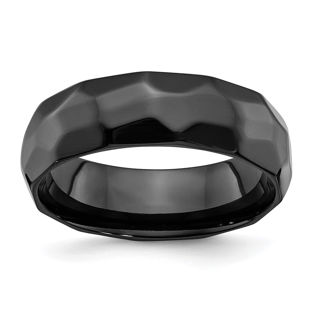 Chisel Black Zirconium Polished and Hammered 7mm Band
