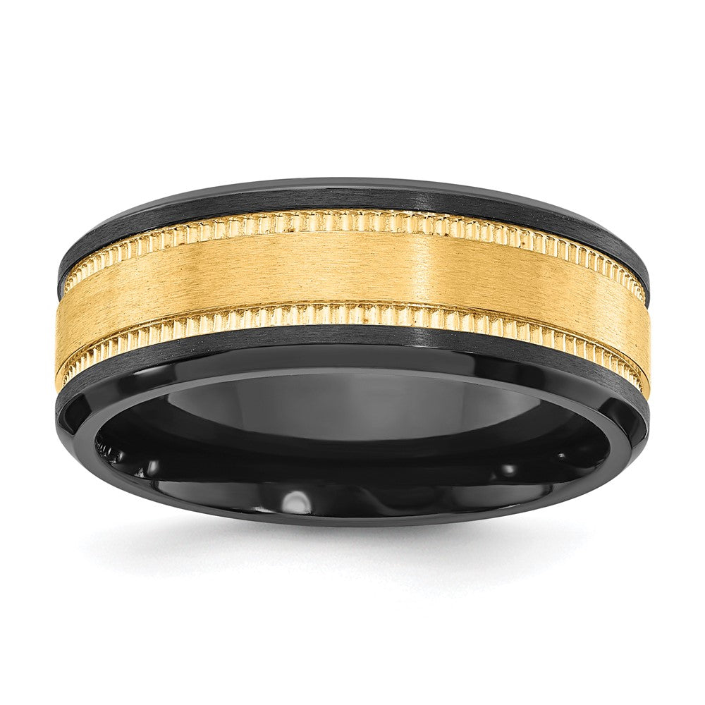Chisel Black Zirconium Brushed and Polished with Yellow IP-plated Center 8mm Band