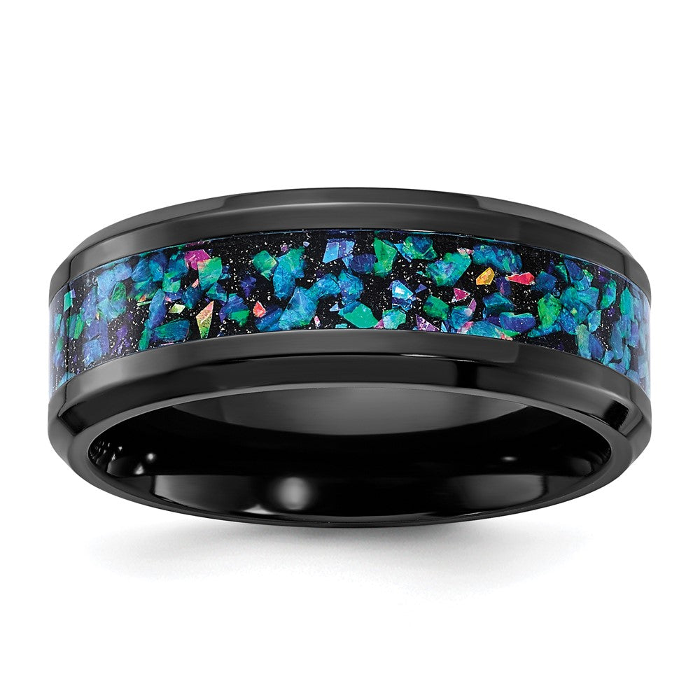 Chisel Black Zirconium Polished with Imitation Opal Inlay 8mm Band