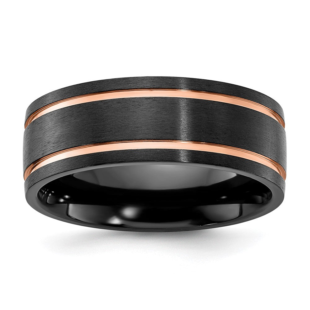Chisel Black Zirconium Brushed and Polished Rose IP-plated 8mm Band