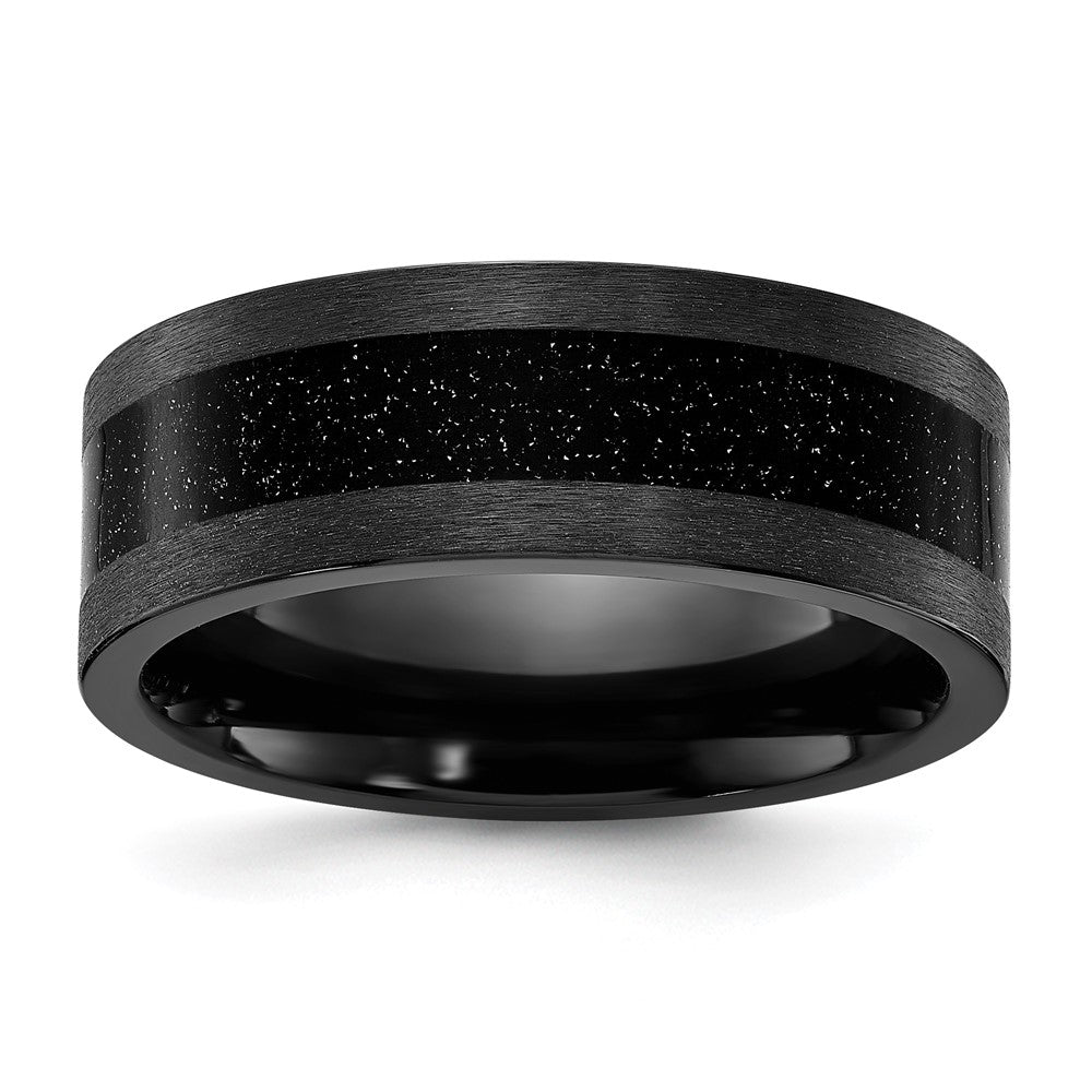 Chisel Black Zirconium Polished with Black Star Sandstone Inlay 8mm Band