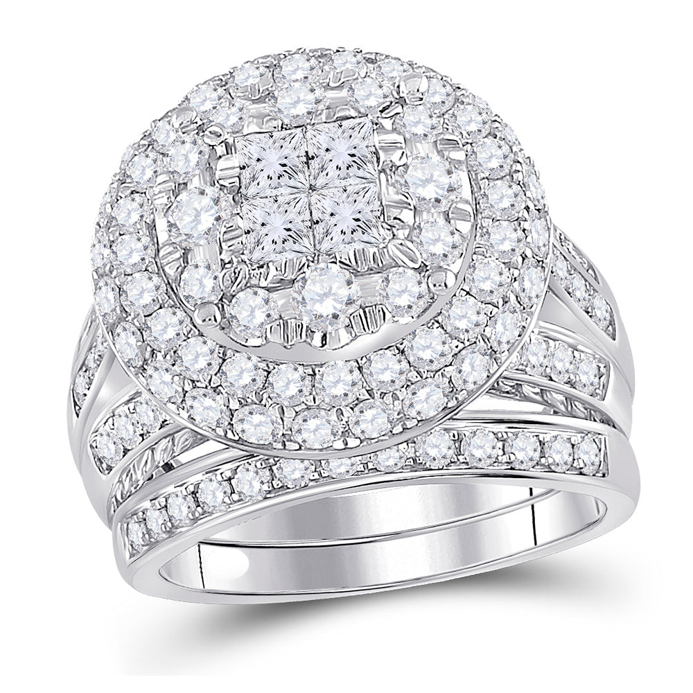14kt White Gold Princess Diamond Bridal Wedding Ring Band Set 3 Cttw