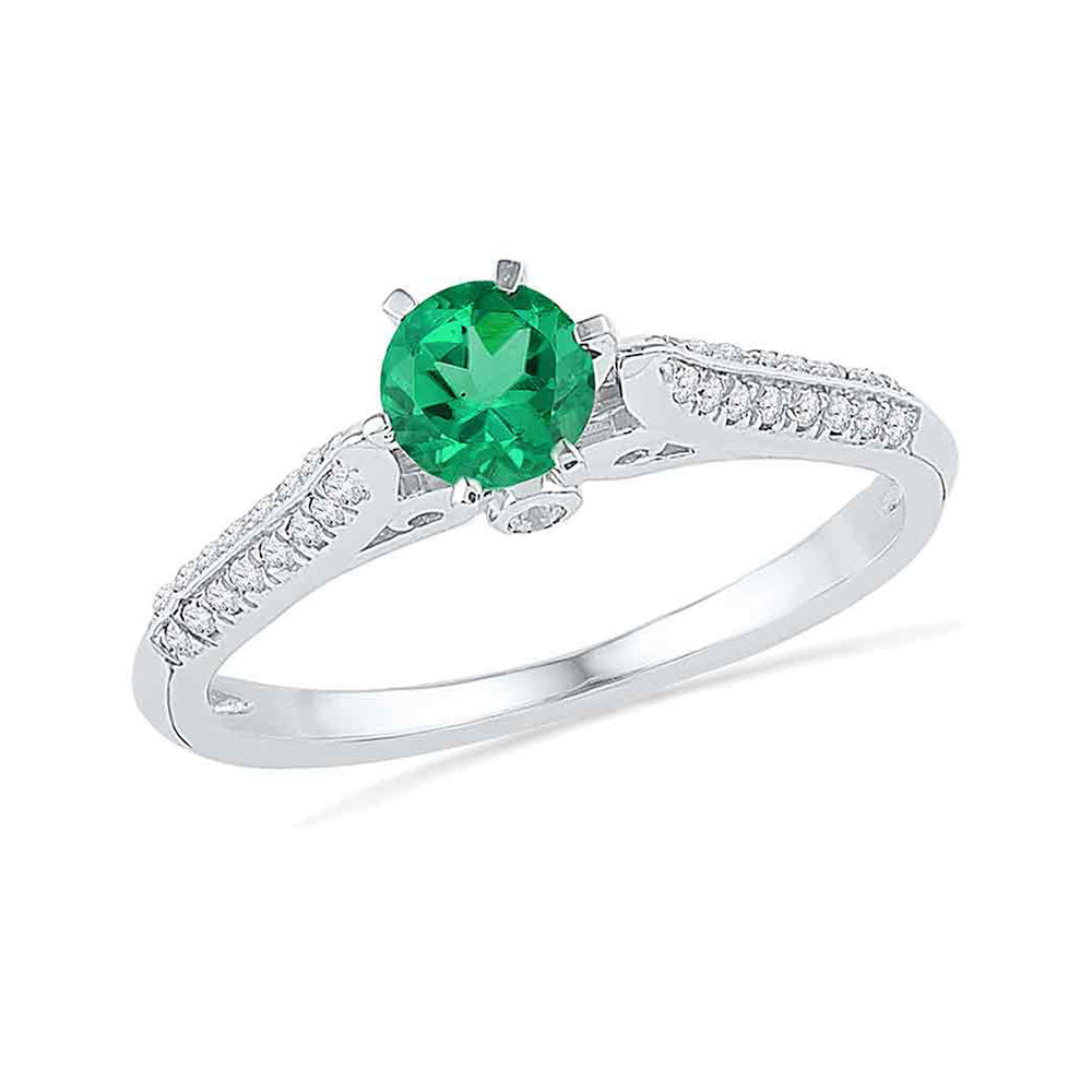 10kt White Gold Womens Round Synthetic Emerald Solitaire Ring 5/8 Cttw