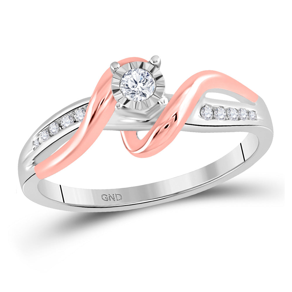 10kt White & Rose-tone Gold Round Diamond Solitaire Bridal Wedding Engagement Ring 1/8 Cttw