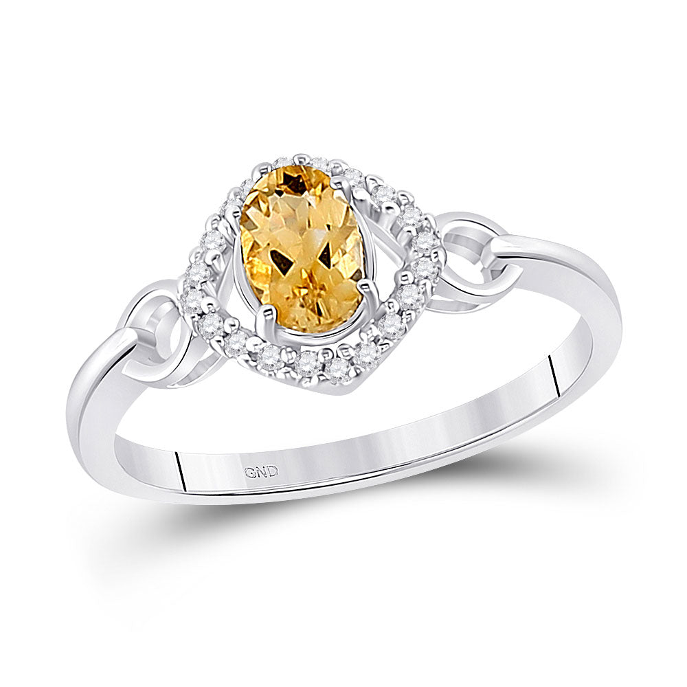 10kt White Gold Womens Oval Lab-Created Citrine Diamond Solitaire Ring 1/2 Cttw