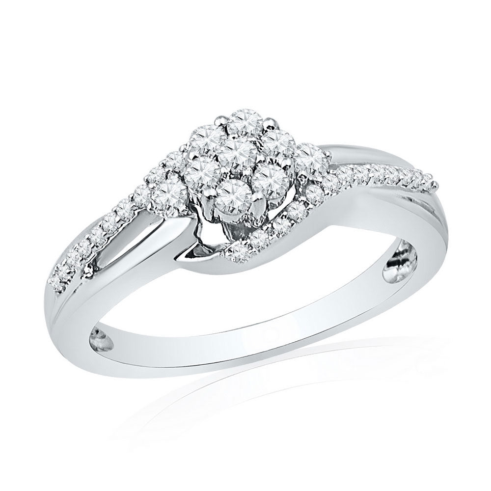 10kt White Gold Womens Round Diamond Flower Cluster Ring 1/3 Cttw