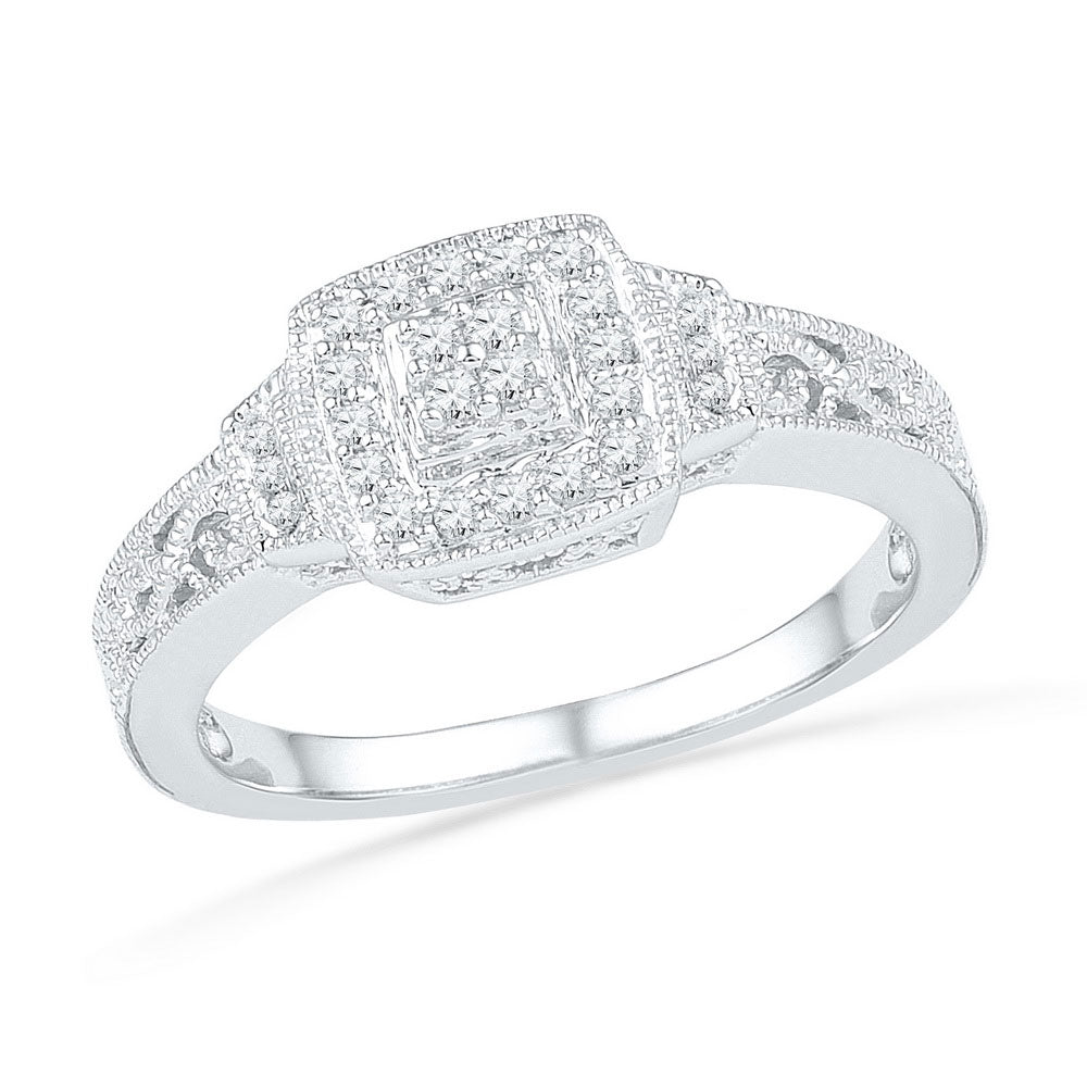 10kt White Gold Womens Round Diamond Square Cluster Ring 1/5 Cttw