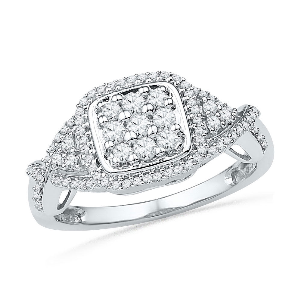 10kt White Gold Womens Round Diamond Square Cluster Ring 1/2 Cttw