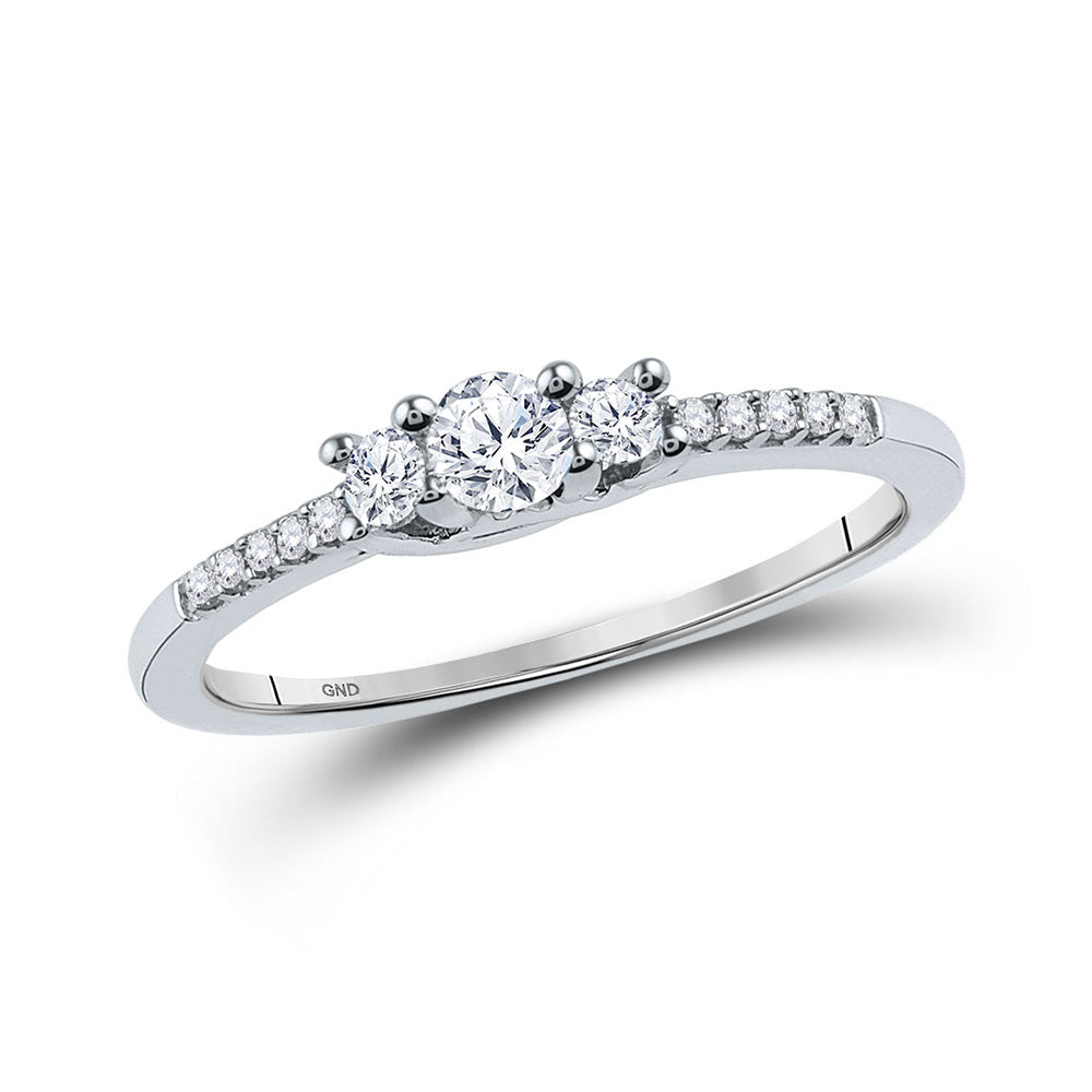10kt White Gold Round Diamond 3-stone Bridal Wedding Engagement Ring 1/4 Cttw