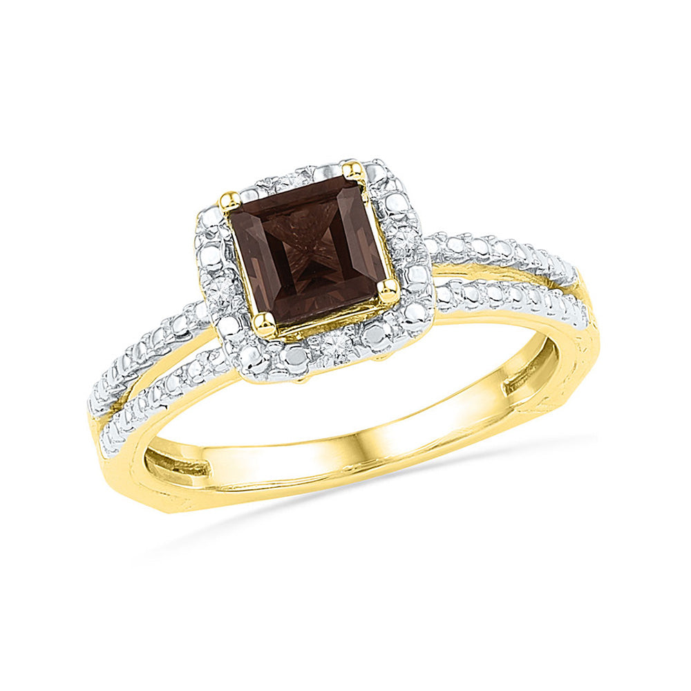 10kt Yellow Gold Womens Princess Synthetic Smoky Quartz Solitaire Ring 3/4 Cttw