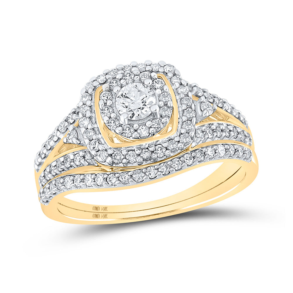 14kt Yellow Gold Round Diamond Bridal Wedding Ring Band Set 3/4 Cttw