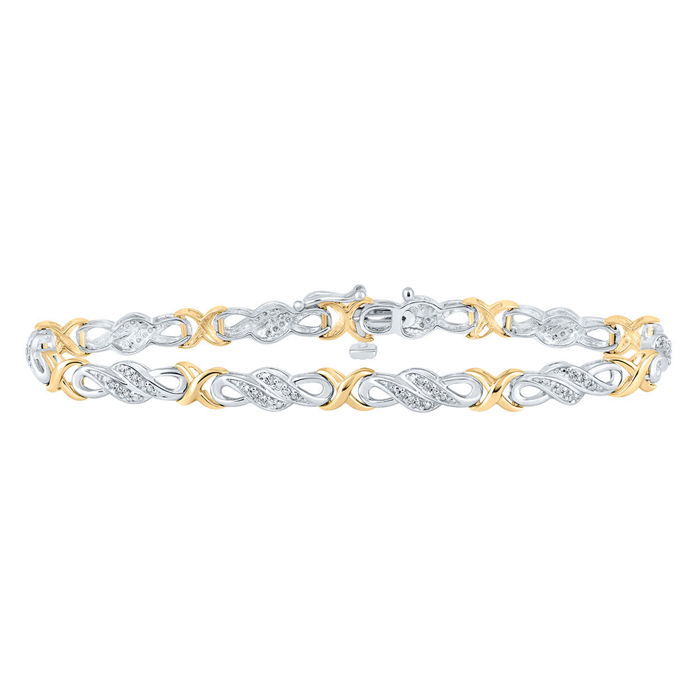 10kt Two-tone Gold Womens Round Diamond Link Infinity Bracelet 1/3 Cttw