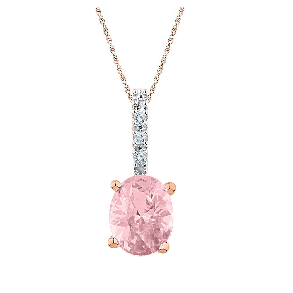 10kt Rose Gold Womens Oval Synthetic Morganite Solitaire Pendant 7/8 Cttw