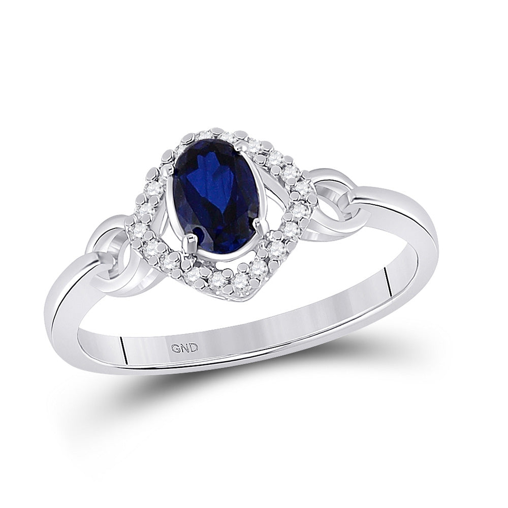 10kt White Gold Womens Oval Synthetic Blue Sapphire Solitaire Ring 5/8 Cttw