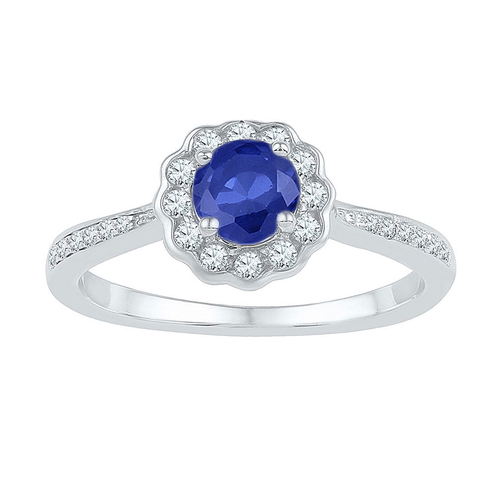 10kt White Gold Womens Round Lab-Created Blue Sapphire Solitaire Ring 1 Cttw