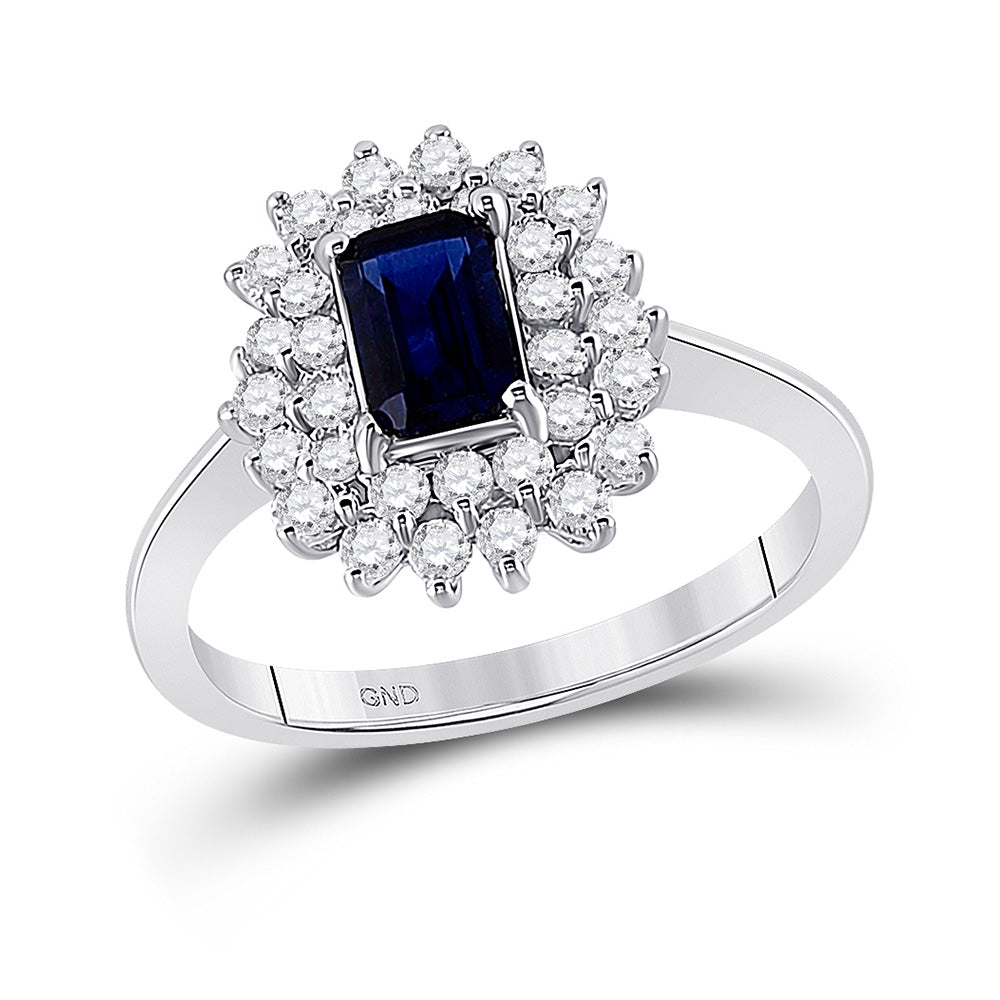 10kt White Gold Womens Emerald Synthetic Blue Sapphire Solitaire Ring 1-1/3 Cttw