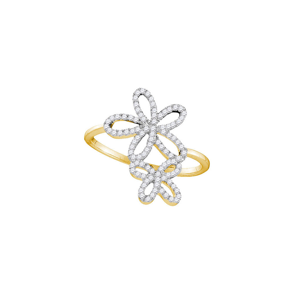 10kt Yellow Gold Womens Round Diamond Flower Star Cluster Ring 1/5 Cttw
