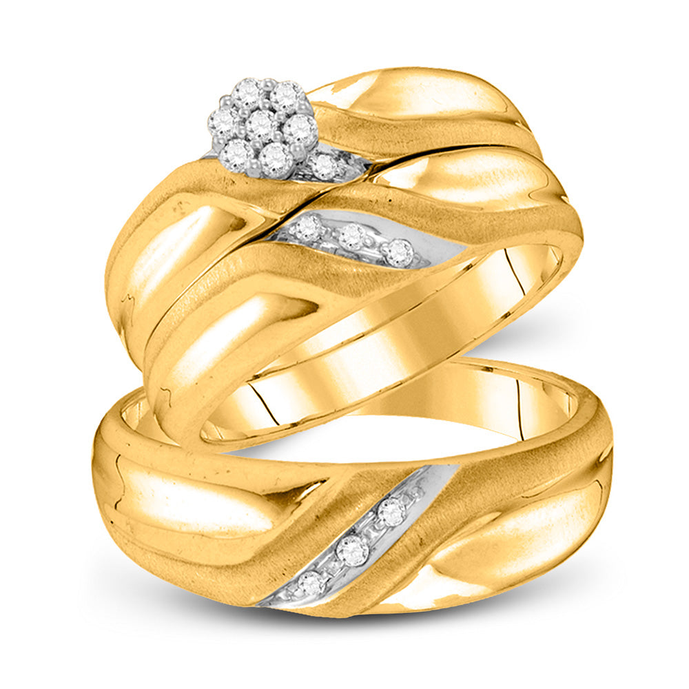 10kt Yellow Gold His Hers Round Diamond Cluster Matching Wedding Set 1/6 Cttw