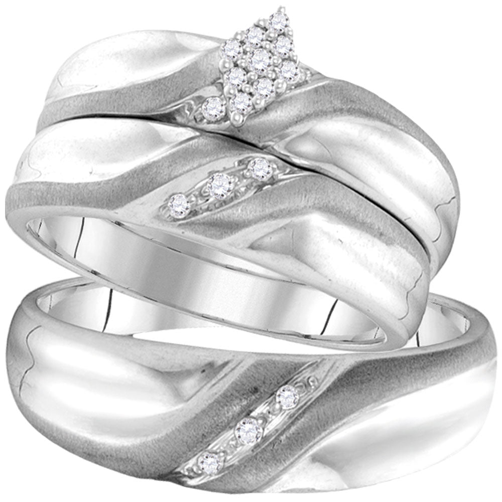10kt White Gold His Hers Round Diamond Cluster Matching Wedding Set 1/8 Cttw